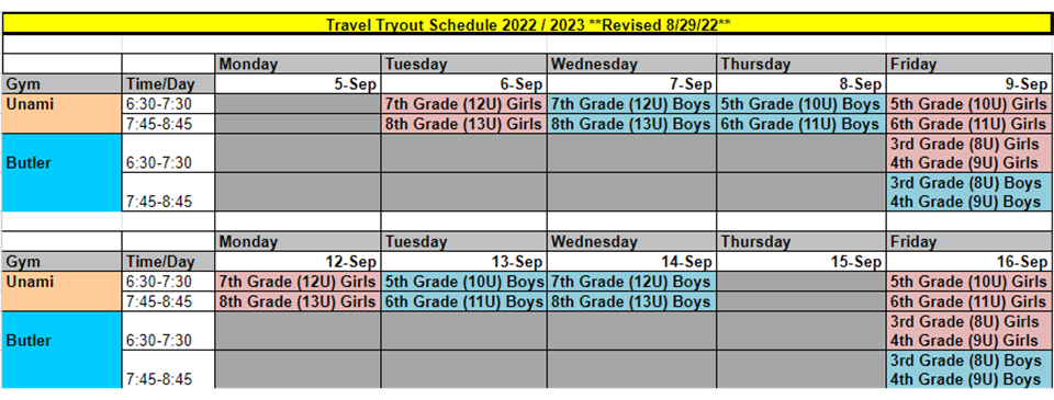 **TRAVEL TRYOUTS** (Click Schedule to Fill out Required Waiver)